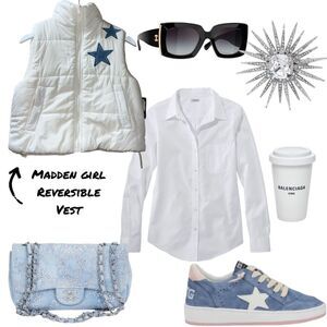Madden Girl Reversible Puffer White & Blue Star Sherpa Vest